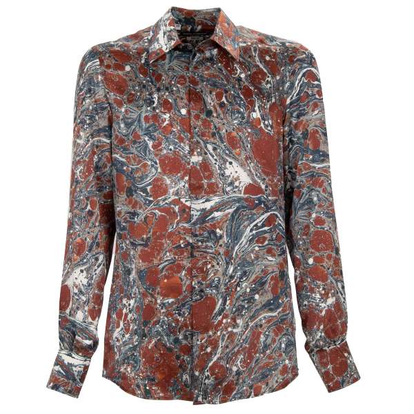 Silk shirt with color splash print in brown and gray and by DOLCE & GABBANA  - MARTINI Line 