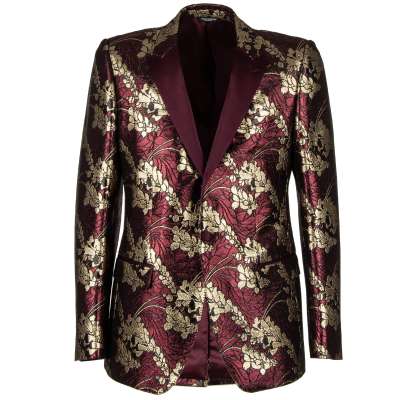 Floral Shiny Lurex Tuxedo Blazer MARTINI Bordeaux Gold