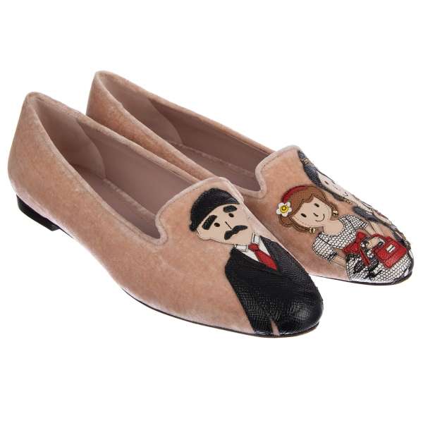 Velvet Ballet Flats AUDREY with DG Family mother and father with children applications in pink by DOLCE & GABBANA