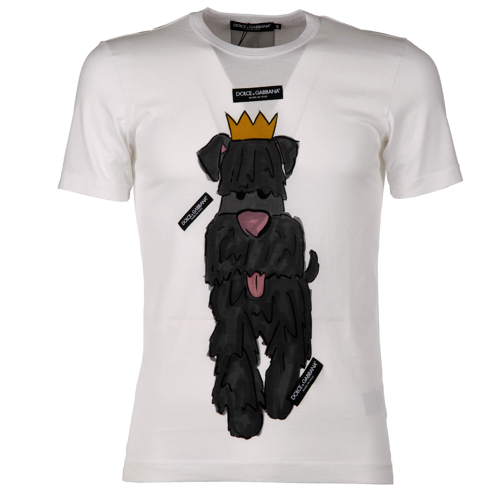 Dolce & Gabbana Cotton T-Shirt with Dog Print and Logo Patches White |  FASHION ROOMS