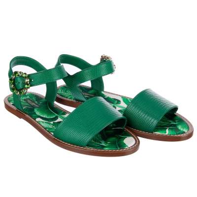 Slide Sandalen PORTOFINO mit Kristall-Schnalle Grün 36,5