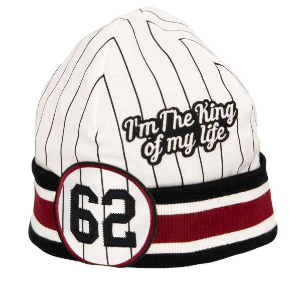Cotton Lined Hat / Beanie with I'm The King of My Life Embroidery and 62 Patch by DOLCE & GABBANA 