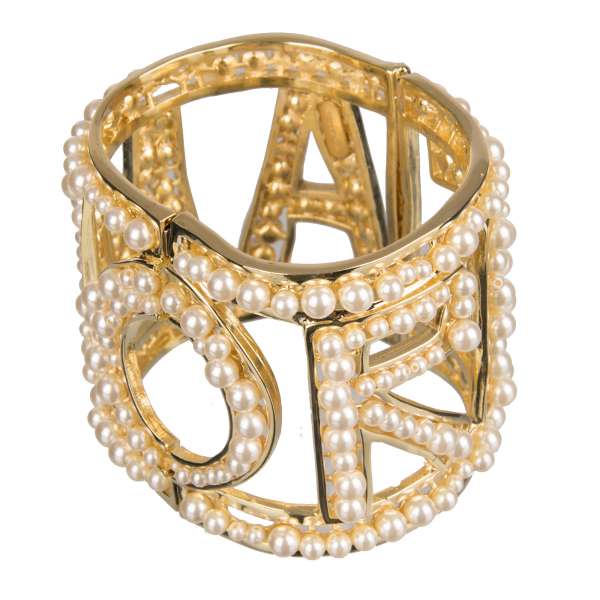 'AMORE' Armband mit AMORE Buchstaben und Kunst-Perlen mit Magnetverschluß in Gold von DOLCE & GABBANA Black Label
