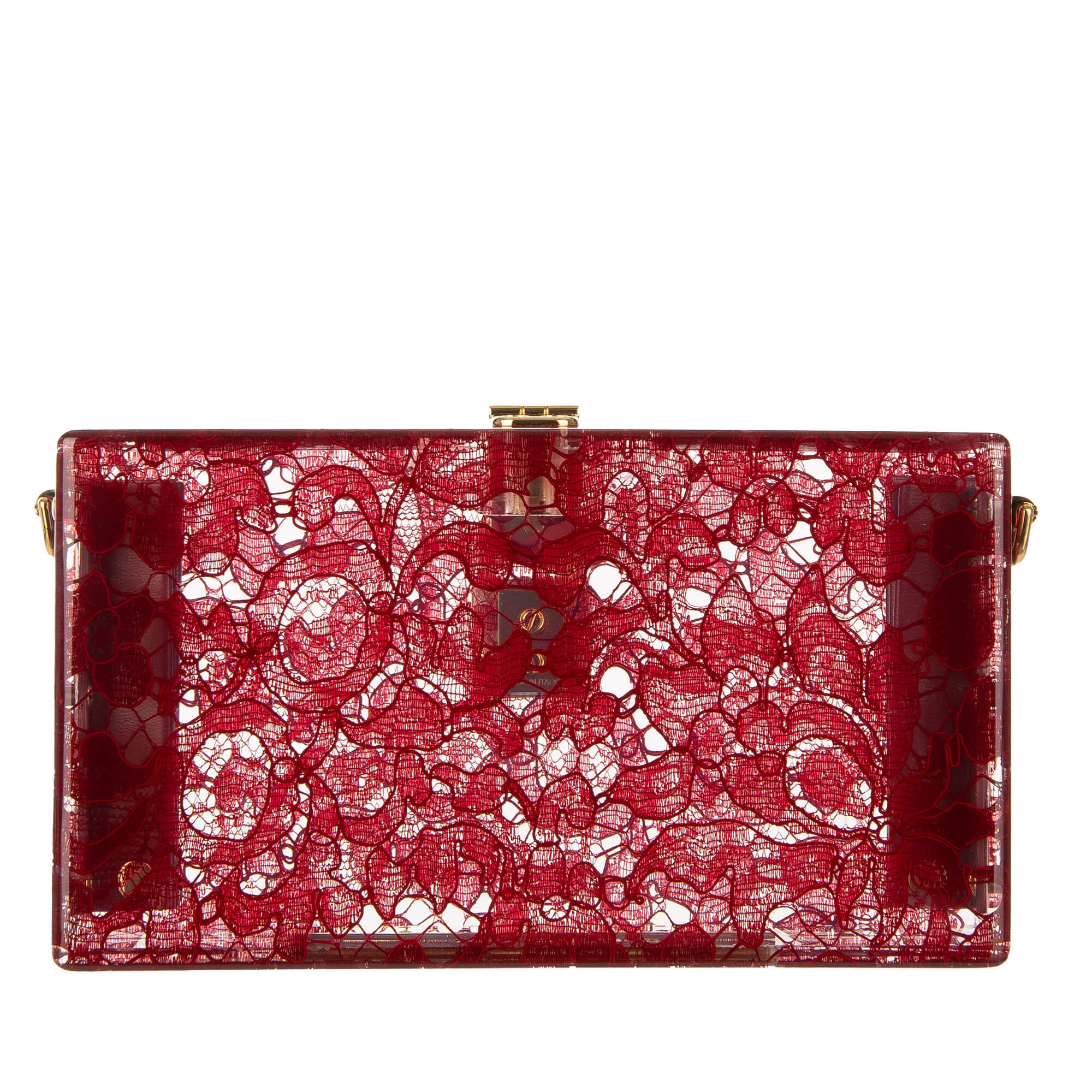 Plexiglass Clutch Bag DOLCE BOX Rainbow with Taormina Lace Dark Red