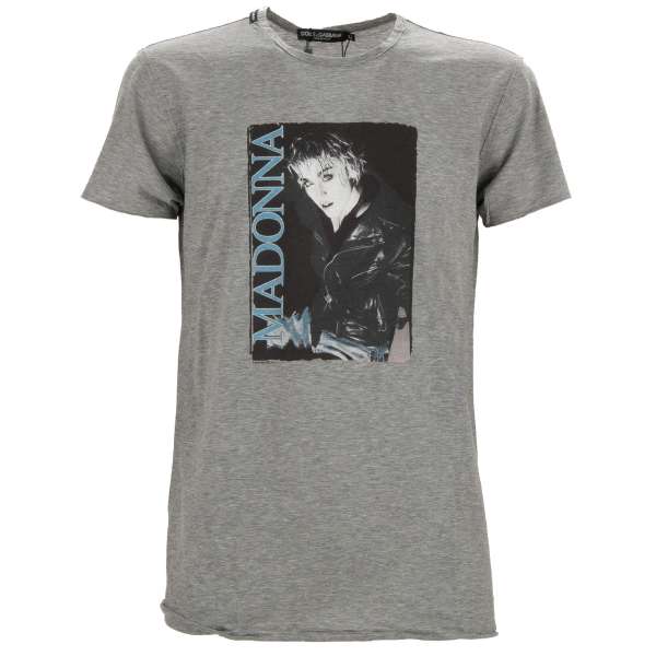 Leichte Baumwolle T-Shirt mit Madonna Print und Logo Patch in grau von DOLCE & GABBANA