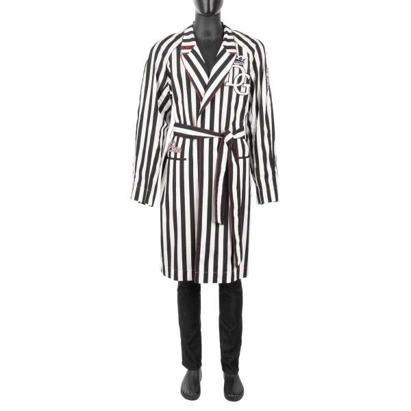 Striped Cotton Morning Gown / Coat ROYAL KING with embroidered Logo and Patches by DOLCE & GABBANA