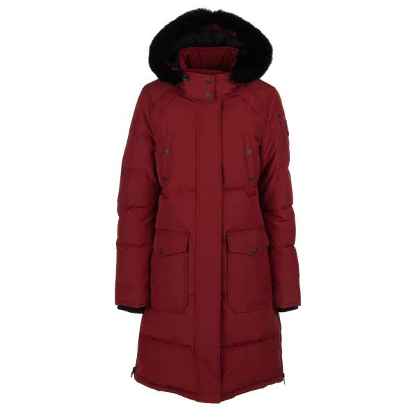 CAUSAPSCAL Hooded with Fur and Goose down Parka Jacket in red and black by MOOSE KNUCKLES