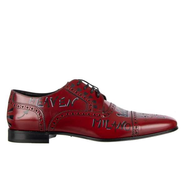 Exclusive hand painted Graffiti leather derby shoes CAMERON King of Love in red by DOLCE & GABBANA