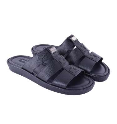 Dauphine Leather Sandals MEDITERRANEO with Logo Plate Black