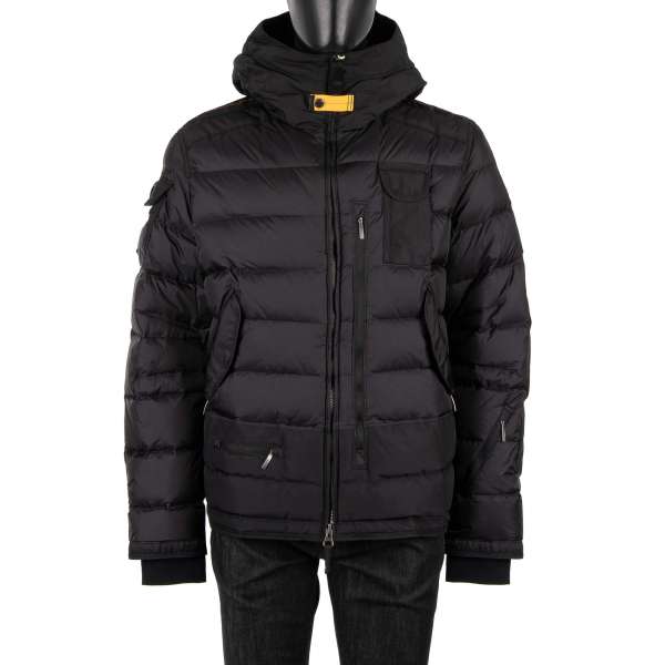 Down filled Ski Jacket SKIMASTER made of nylon-polyurethane taffeta with hood and many pockets in Black