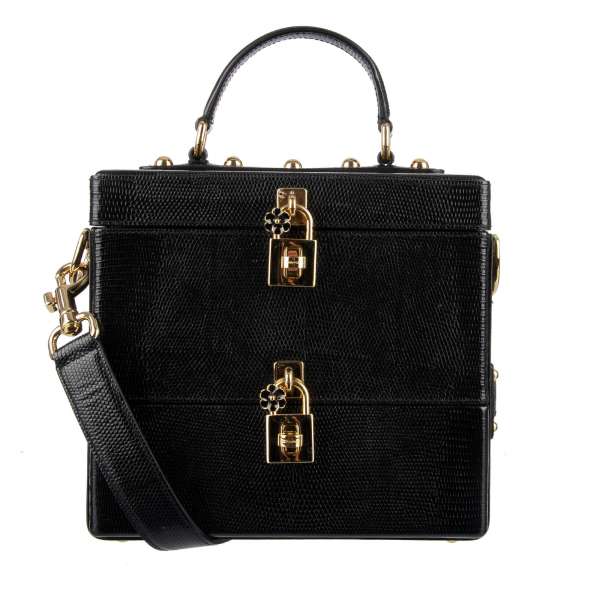 Lizard textured Double Box Bag / Beauty Case / Shoulder Bag DOUBLE DOLCE BOX with a two compartments with two decorative padlocks und a large mirror by DOLCE & GABBANA
