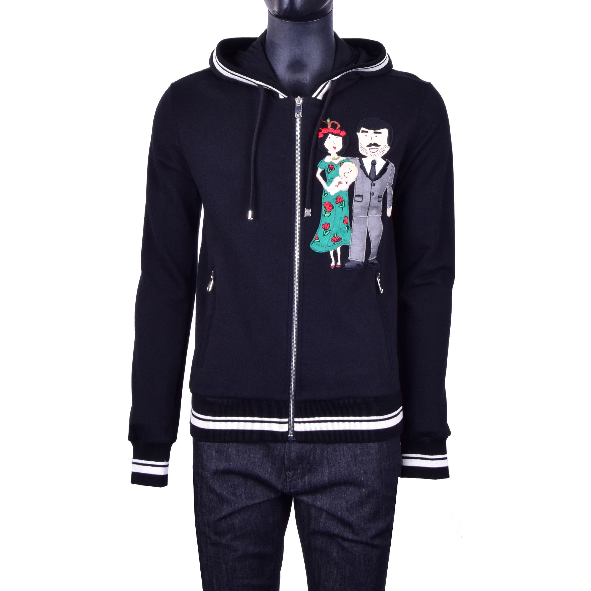 Dolce Gabbana DG FAMILY Embroidered Cotton Hoody Jacket Black FASHION ROOMS