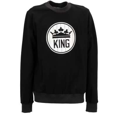 Cotton Sweater KING with Crown Print Black White