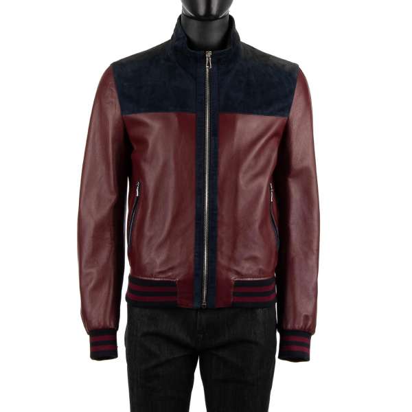 Bomber style leather jacket made of nappa leather and suede with knitted waist and cuffs by DOLCE & GABBANA