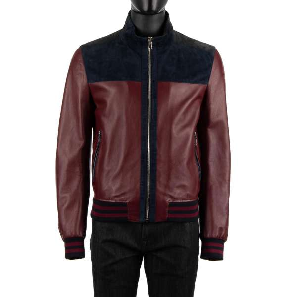 Lederjacke im Bomber-Stil aus Nappa Leder und Wildleder mit Taille und Manschetten aus Strick von DOLCE & GABBANA