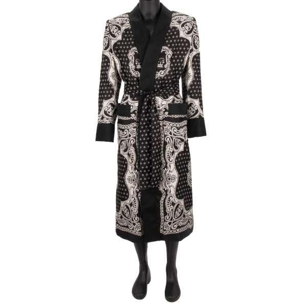 Gefütterter Morgenmantel / Mantel / Robe aus Seide mit Royal Krone Print von DOLCE & GABBANA