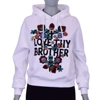 Hoody Sweatshirt with Floral Embroidery White
