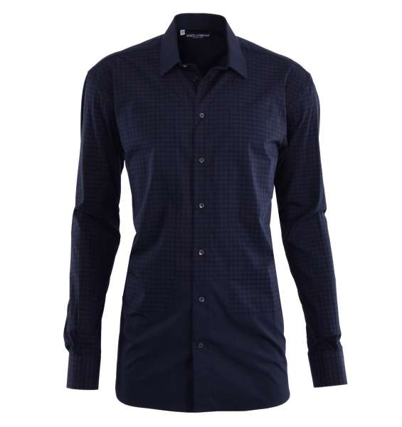 Checked patchwork cotton shirt with short collar and cuffs by DOLCE & GABBANA Black Label