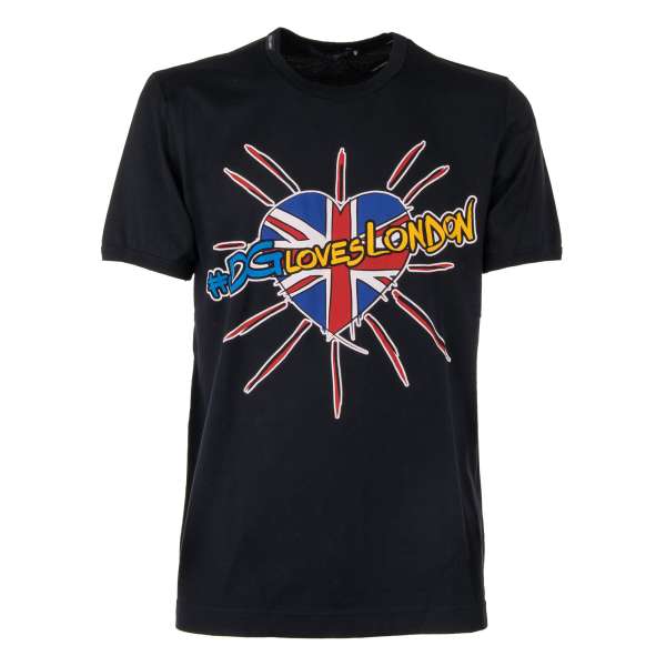 Baumwolle T-Shirt mit DG Loves London Herz Print in Schwarz, Blau und Rot von DOLCE & GABBANA
