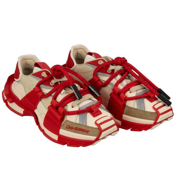 Low-Top Sneaker SPACE with massive sole and DG logo lace in beige and red by DOLCE & GABBANA