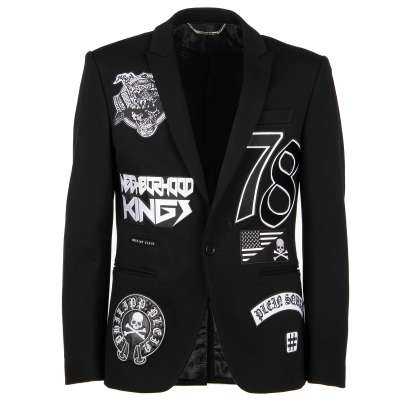Blazer Jacke GLORIA mit bestickten Patches und Logo Schwarz Weiß