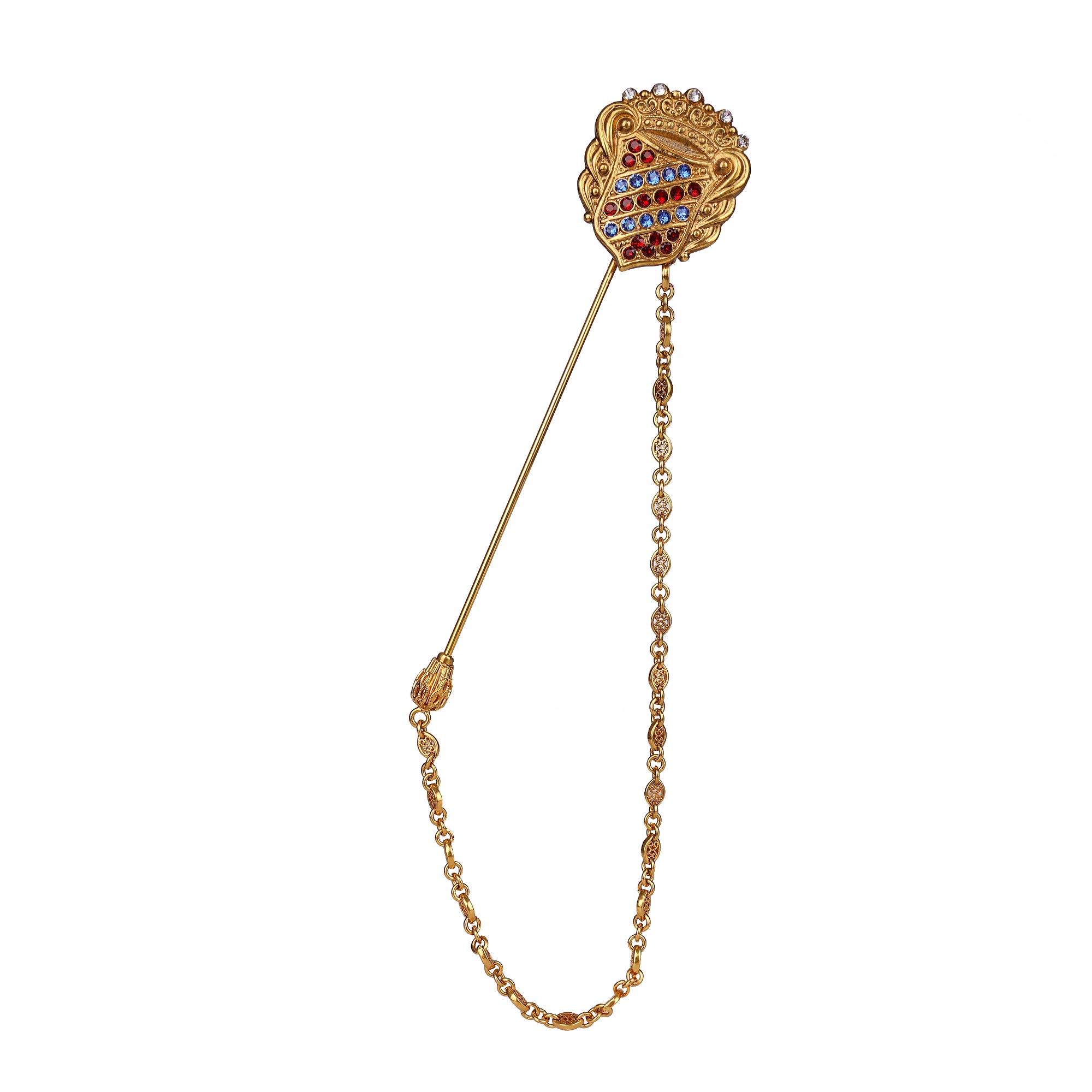 Dolce Gabbana Crown Heraldic Brooch Jacket Lapel Pin with Chain