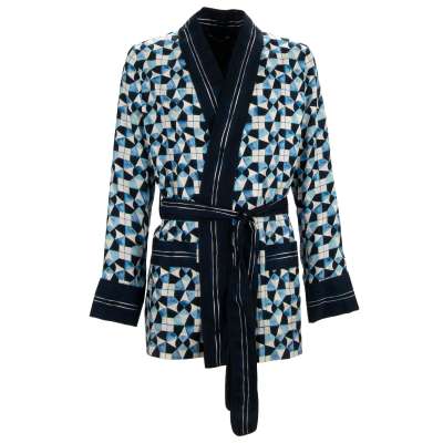 Gio Ponti Design Silk Robe Coat Blazer Blue White