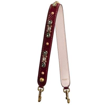 Studded Crystal Snake Leather Bag Strap Handle Bordeaux Pink