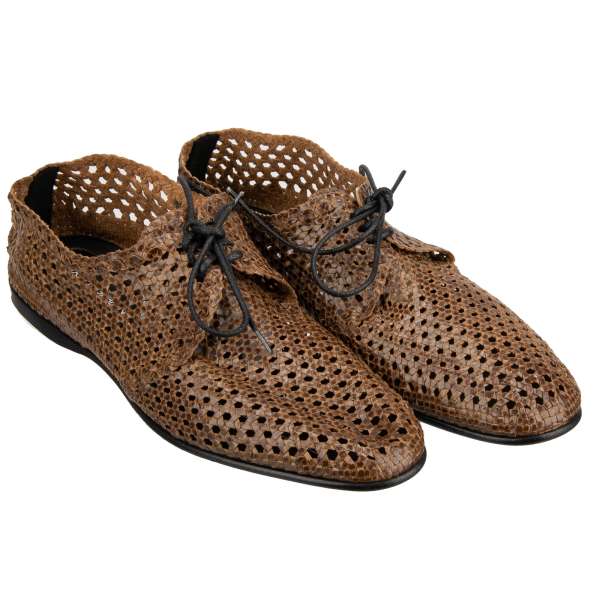 Woven soft leather derby shoes AMALFI in brown by DOLCE & GABBANA