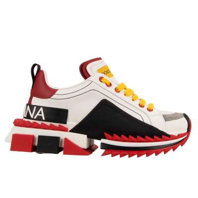 Low-Top Leather Sneaker SUPER QUEEN with Logo White Red Black 36 US 6