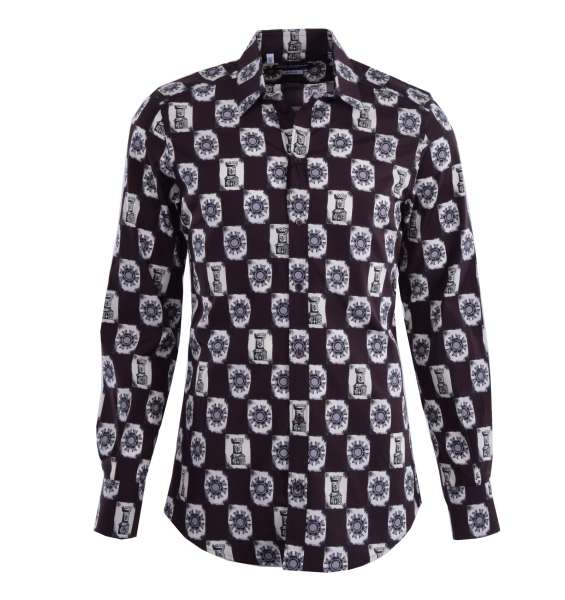 Tower & Sun printed shirt with short collar and cuffs by DOLCE & GABBANA Black Label - GOLD Line