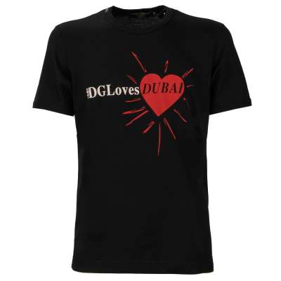 Cotton T-Shirt DG Loves Dubai Heart Print Black Red