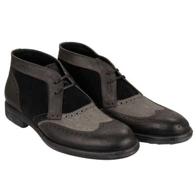 Classic Lace Leather Boots Shoes Black Gray 41 UK 7 US 8