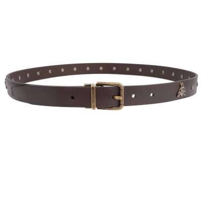 Metal Crystal Bee Pearl Buckle Leather Belt Brown 95 38