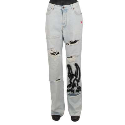 Off-White x Ed Bravado Embroidered Low Fit Bleach Jeans Blue 34 L