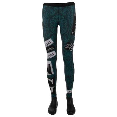 Stretch Leggings with Royal King Print and Logo Green Black 48 M