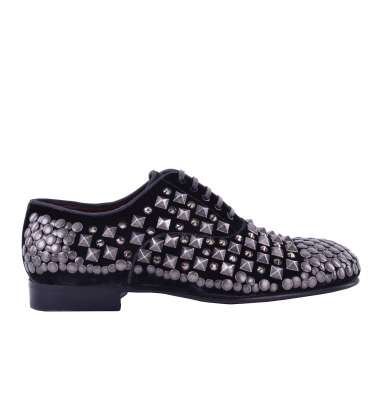 Derby Schuhe aus Samt mit Nieten und Kristallen Schwarz 39,5 US 6,5