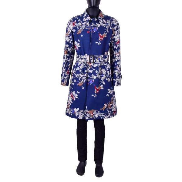Birds and Leafs printed Coat / Trenchcoat made of cotton canvas by DOLCE & GABBANA
