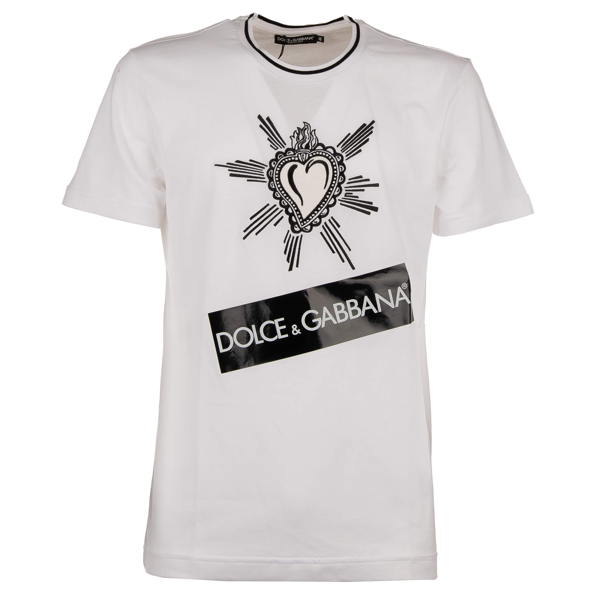 Dolce & Gabbana Cotton T-Shirt with Embroidered Sacred Heart and Logo Sticker White | FASHION ROOMS Dolce & Gabbana Cotton T-Shirt with Embroidered Sacred Heart and Logo Sticker White | FASHION ROOMS