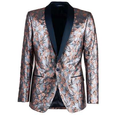 Glänzender Lurex Blumen Tuxedo Blazer MARTINI Blau Pink