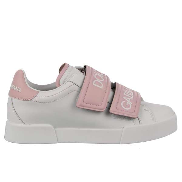 Leather Sneaker PORTOFINO with hook & loop fastening and large logo by DOLCE & GABBANA