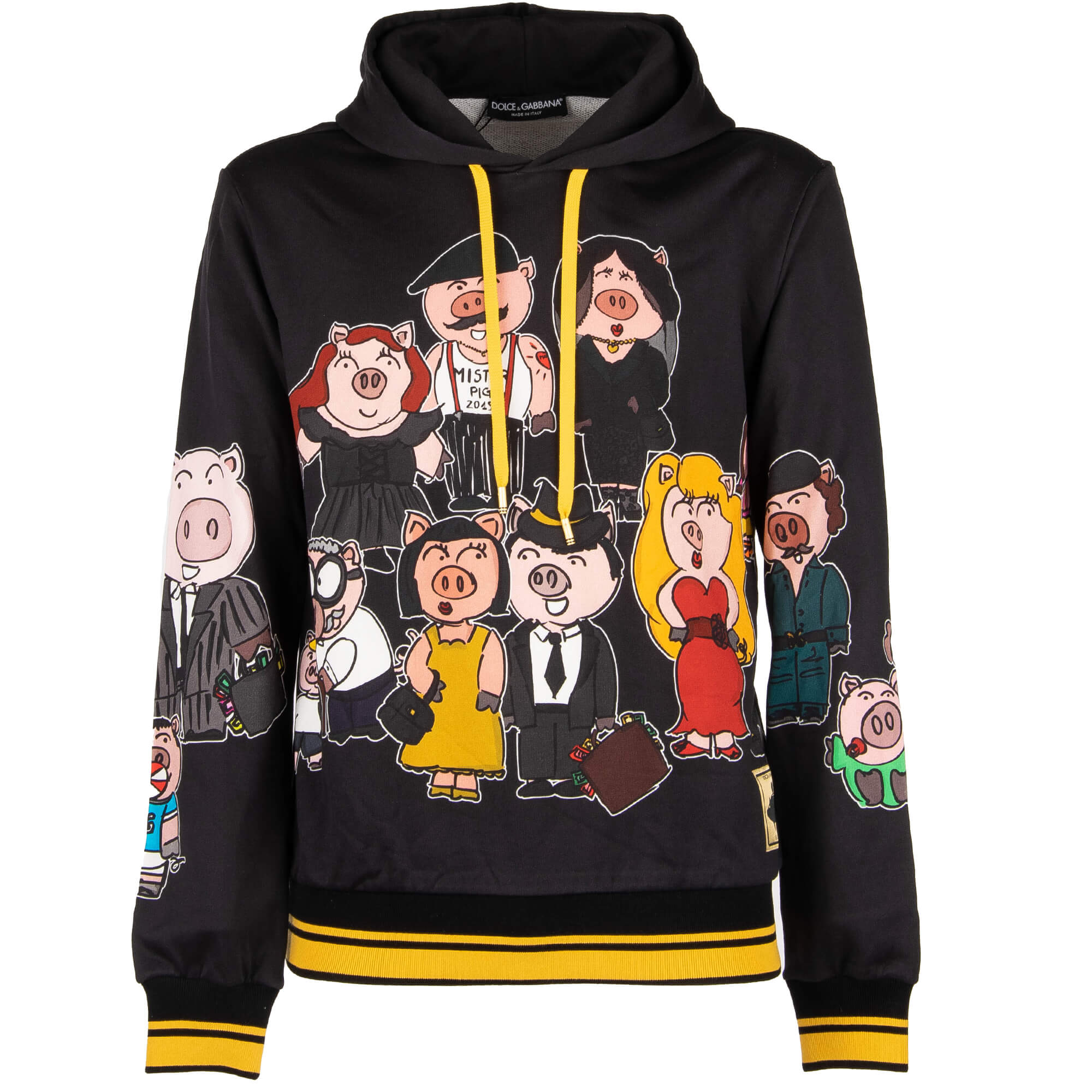 Dolce & Gabbana Hoody Sweater with Money Pig Family Print Black | FASHION  ROOMS