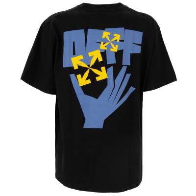Virgil Abloh Arrows Hands Oversize Logo Cotton T-Shirt Black Blue