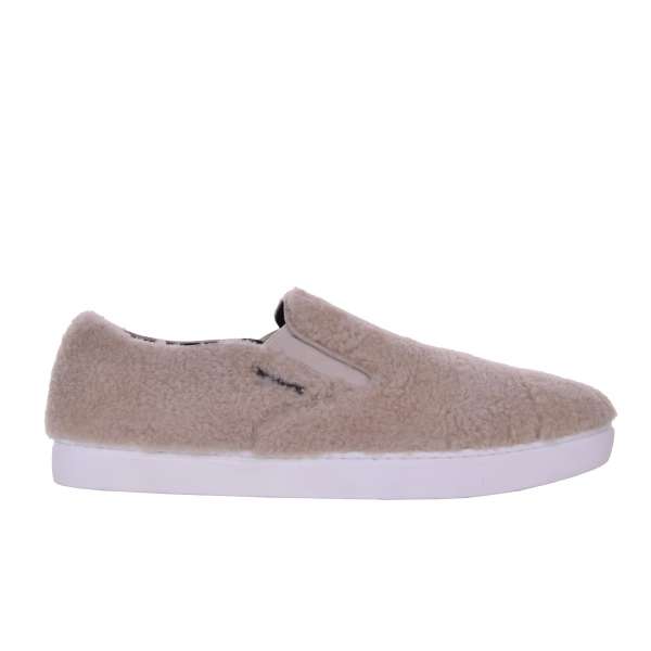 Lamb Fur Slip-On Sneaker LONDON in Beige by DOLCE & GABBANA Black Label