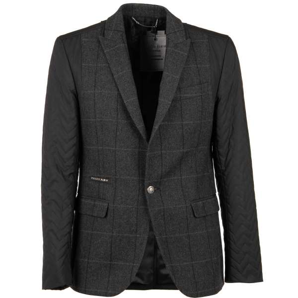 Karierter Blazer / Anzugssakko MASON aus Wolle mit gesteppten Polyester Ärmeln und Logo vorne von PHILIPP PLEIN