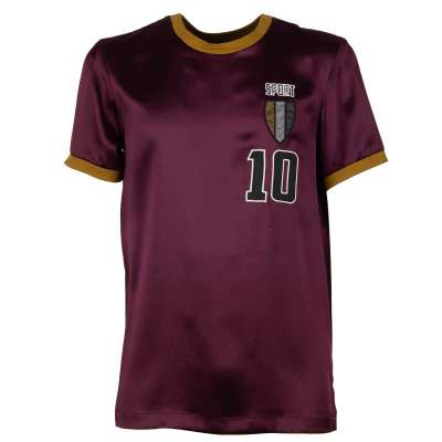 Silk T-Shirt with "Sport 10" Embroidery Purple Gold