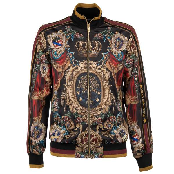Leichte Jacke / Trainingsjacke DG KING mit Barock Print mit Engeln, Wappen, Logo und Krone Print, Details aus Strick und Taschen mit Reißverschluss von DOLCE & GABBANA