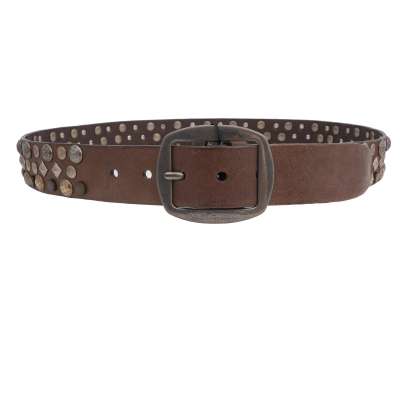 Metall Nieten Perlen DG Logo Schnalle Leder Gürtel Braun 95 38