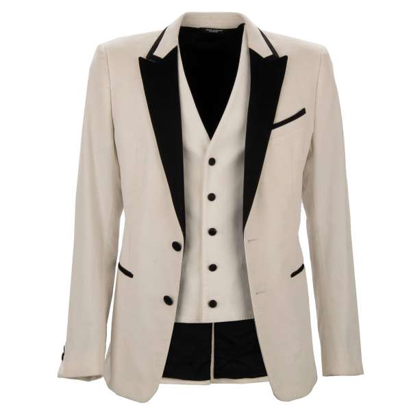 Velvet tuxedo blazer with vest and a contrast black silk revers by DOLCE & GABBANA