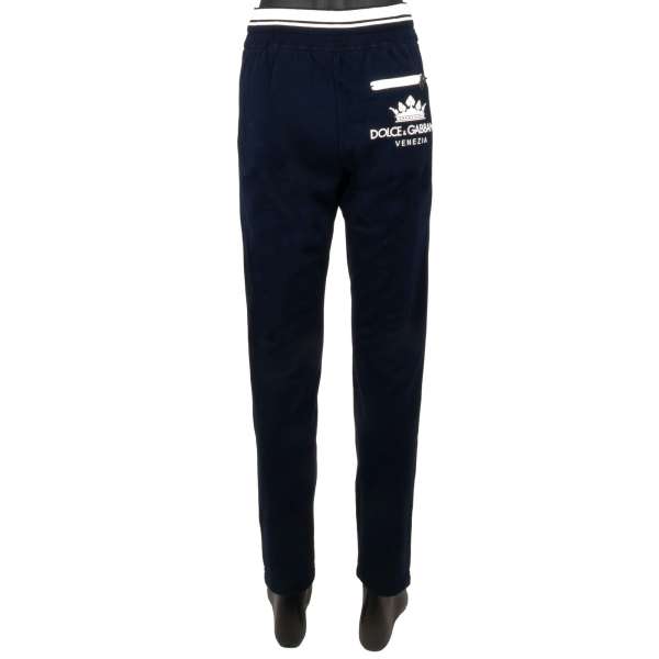 Cotton Track Pants / Joggings with DG Logo crown print, elastic waist and zipped pockets by DOLCE & GABBANA